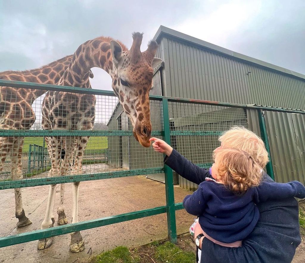 Boris Johnson holding his daughter near a giraffe