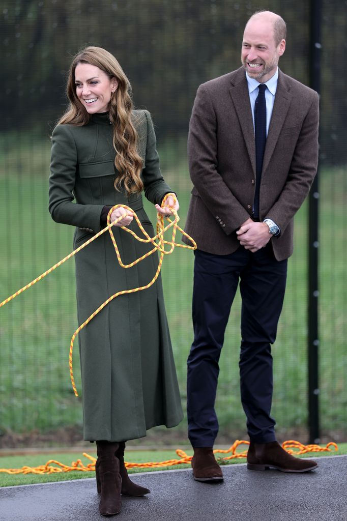 The Princess of Wales and Prince Willia observe a training scenario taking place at the Northern Ireland Fire & Rescue Services