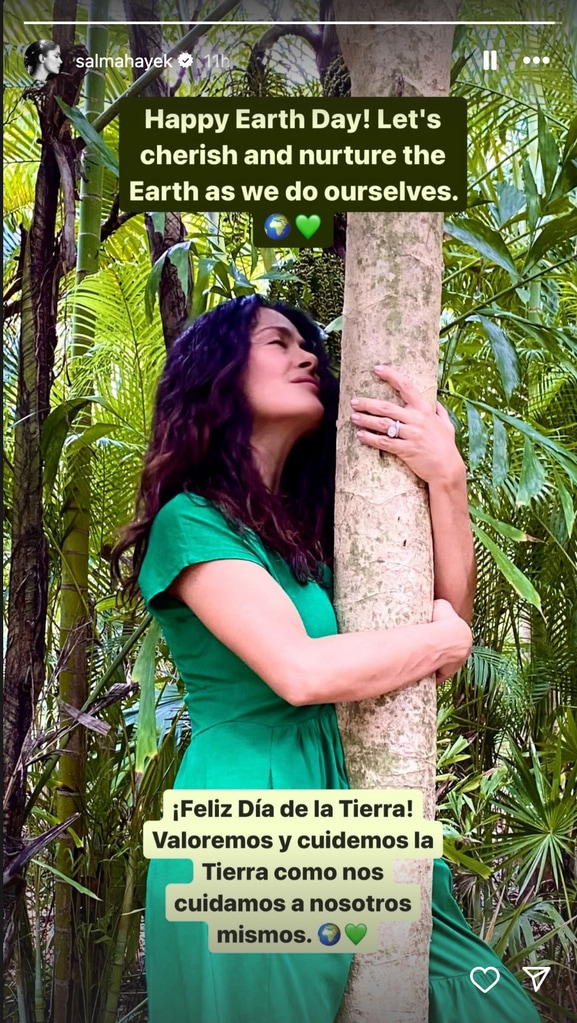 Salma hugs a tree on Earth Day