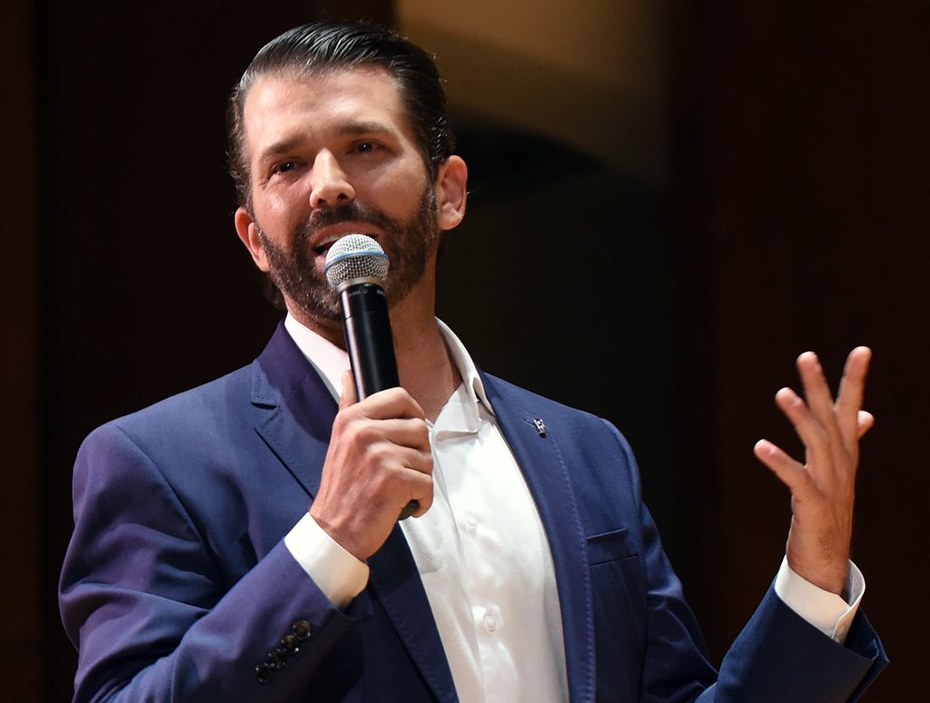 donald trump jr speaking into microphone