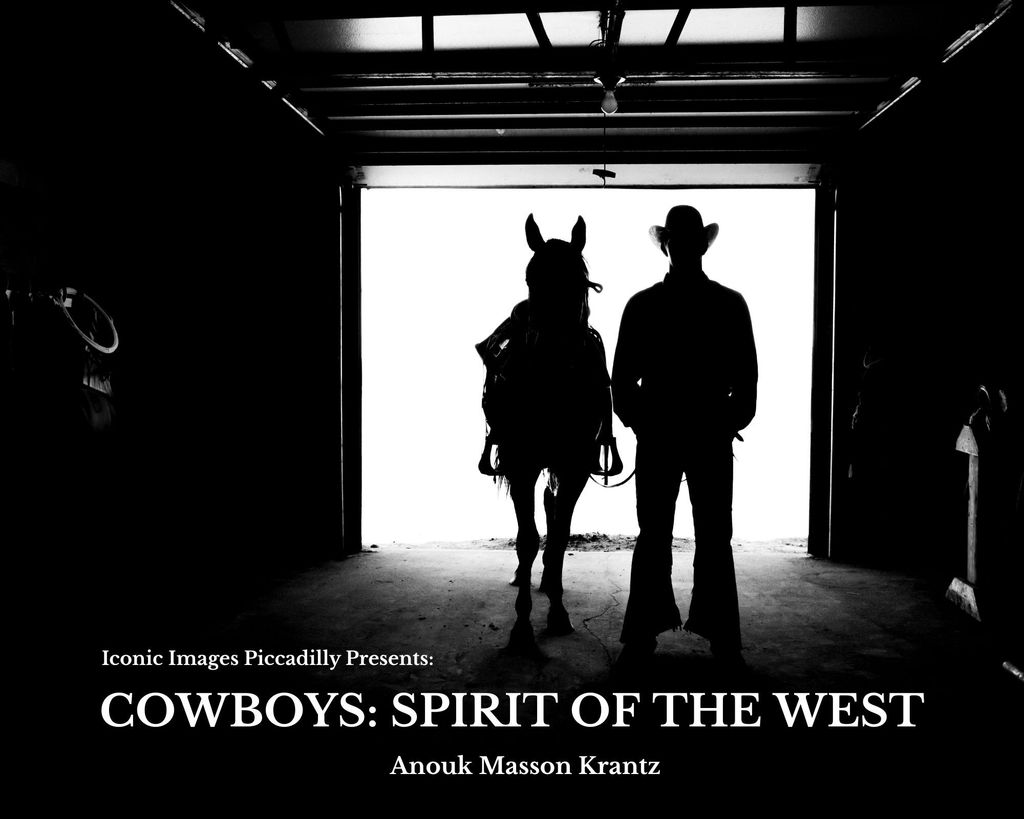 black and white poster of cowboy and horse