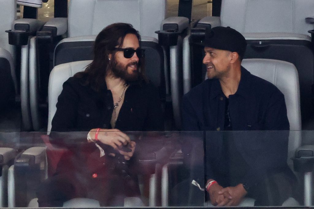 Jared Leto attends Super Bowl LVIII between the Kansas City Chiefs and the San Francisco 49ers at Allegiant Stadium on February 11, 2024 in Las Vegas, Nevada