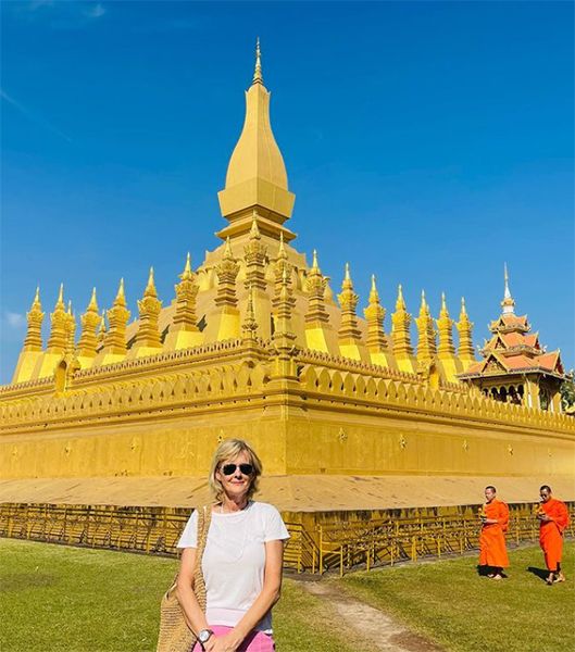 Jane Moore in front of a golden temple