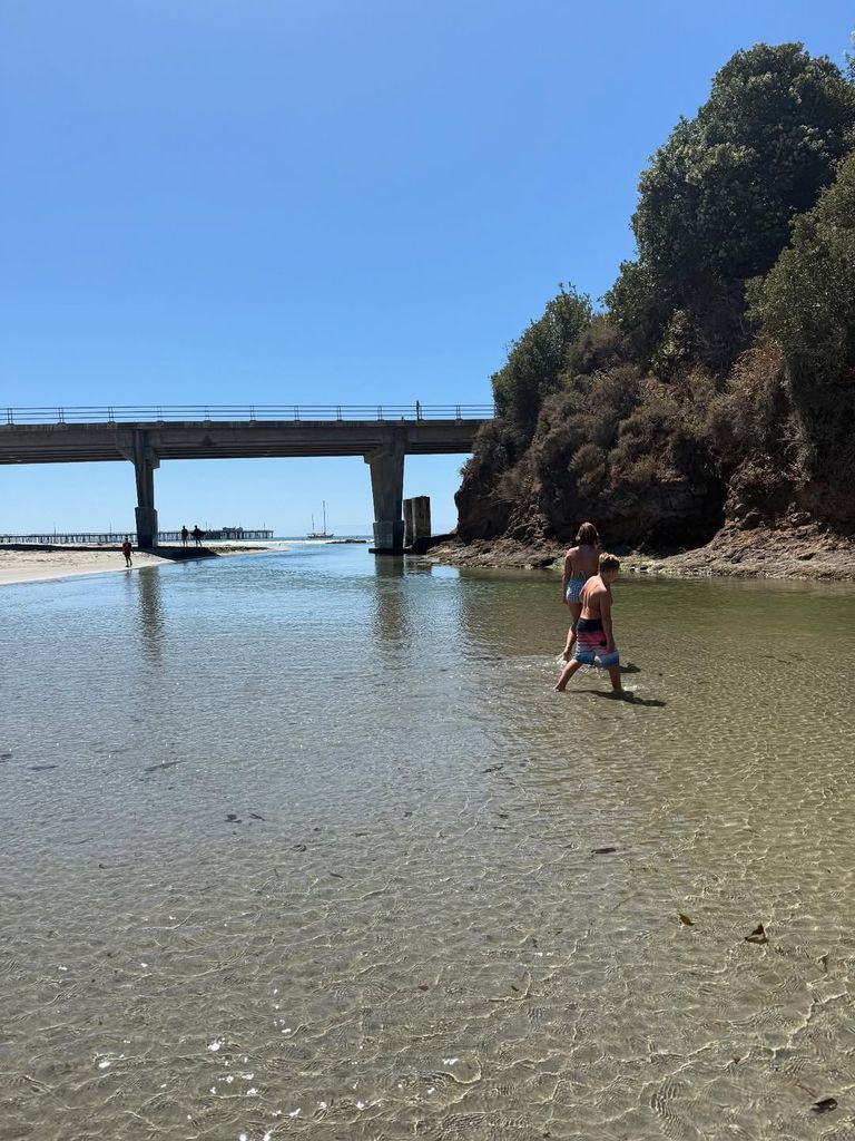 Willow and Jameson Hart wade through the water on a family trip, shared by Carey Hart on Instagram