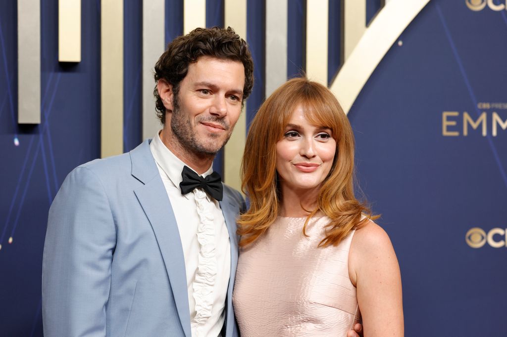 Adam Brody and Leighton Meester attend the 77th Primetime Emmy Awards at Peacock Theater on September 14, 2025 in Los Angeles, California