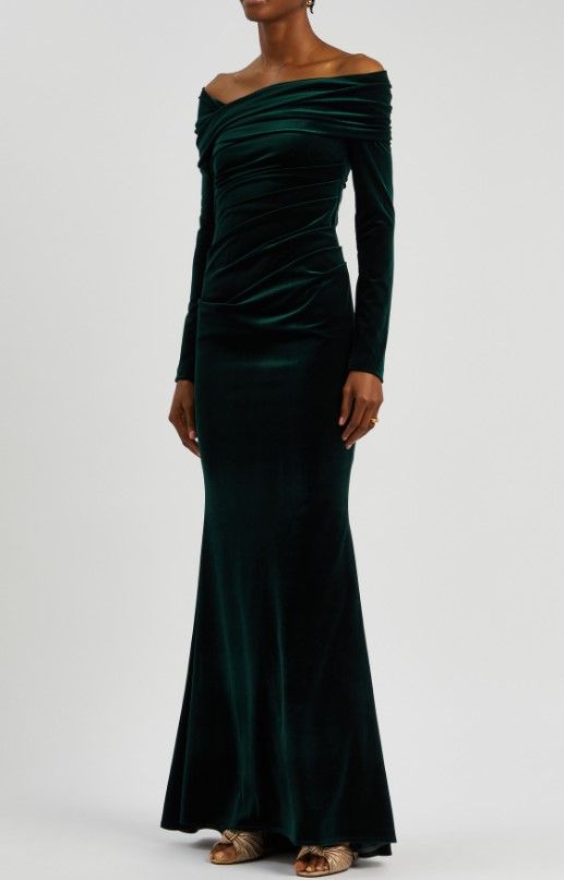 Kate wore this off-the-shoulder velvet gown by Talbot Runhof