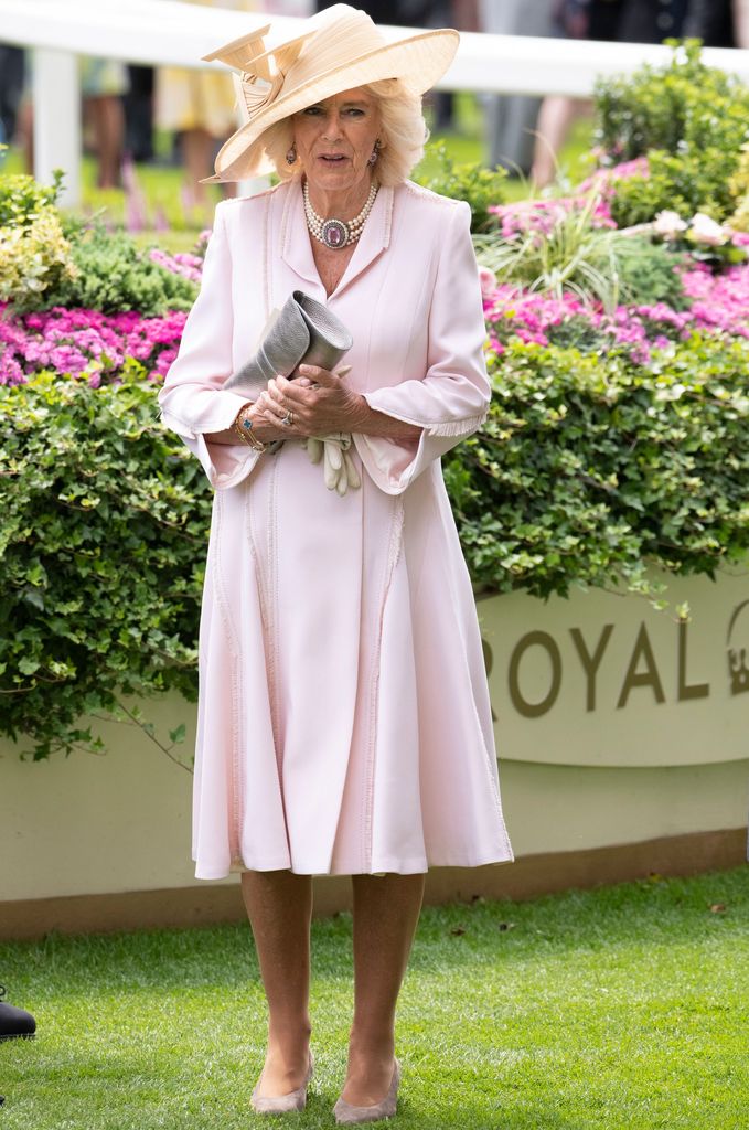 Queen Camilla wearing pink at ascot day 2