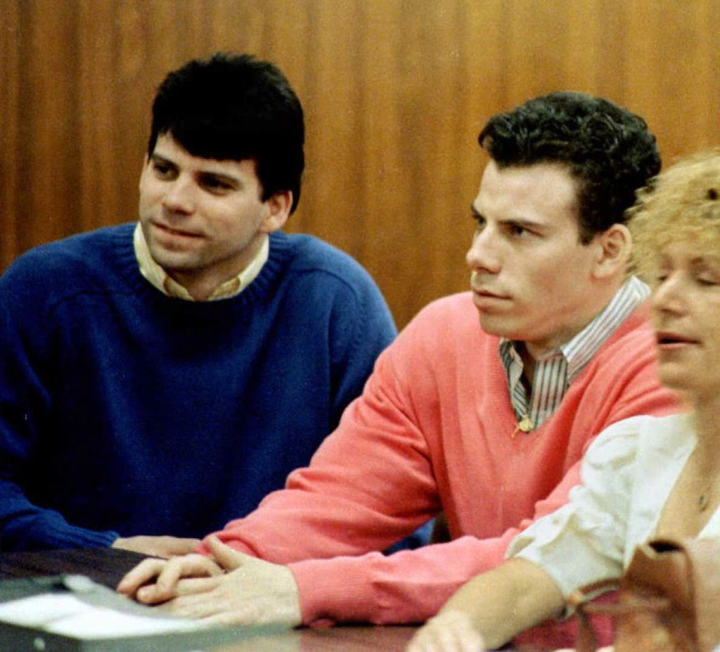 This 1992 file photo shows double murder defendants Erik (R) and Lyle Menendez (L) during a court appearance 