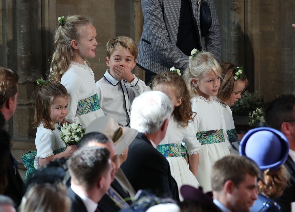 George as pageboy with bridesmaids in church