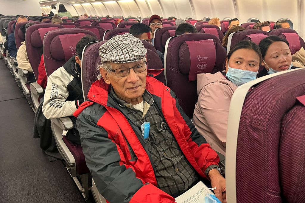 Charles Sobhraj sits in an aircraft from Kathmandu to France, on December 23, 2022