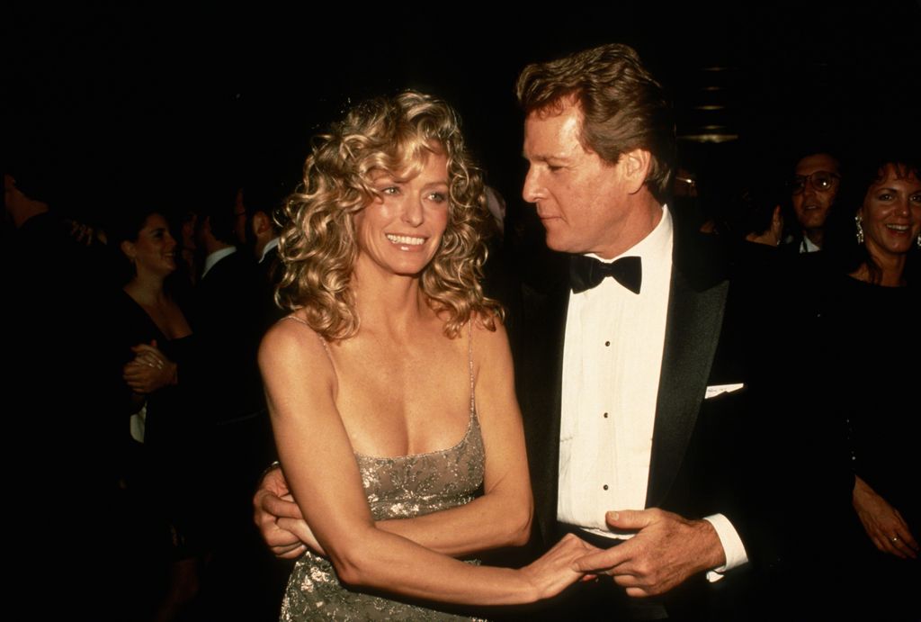 Farrah Fawcett and Ryan O'Neal attend the New York Premiere of "Chances Are" circa 1989 in New York City.