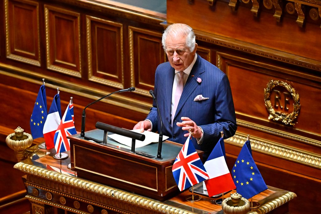 King Charles addresses Senators and members of the National Assembly at the French Senate