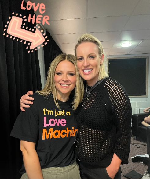 Steph McGovern with her arm around Kimberley Walsh