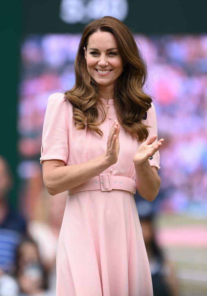 Catherine, Duchess of Cambridge attends day 13 of the Wimbledon Tennis Championships at All England Lawn Tennis and Croquet Club on July 11, 2021 in London, England. 