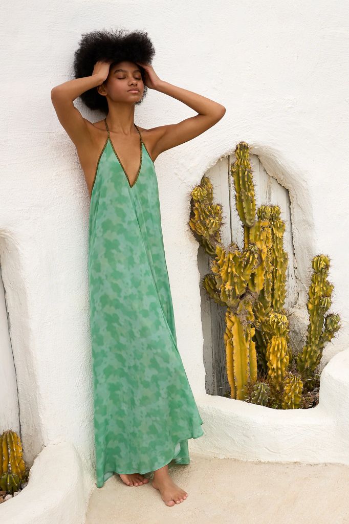 Rhodes Dress in Green Watercolour Print