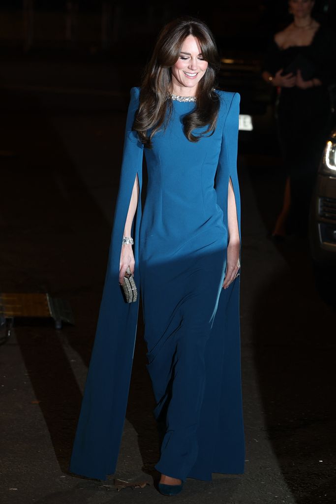 Kate Middleton wearing teal evening dress