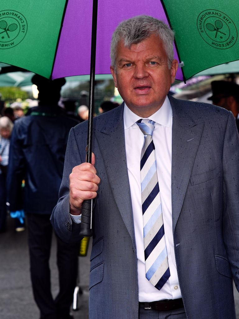 Adrian Chiles arrives on day nine of the 2024 Wimbledon Championships