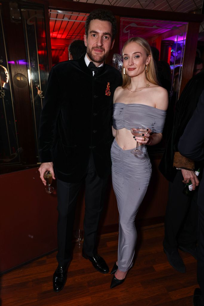 Peregrine Pearson and Sophie Turner attend Stanley Zhu's Year of Dragon Celebration at Dixie Queen on February 10, 2024 in London, England.