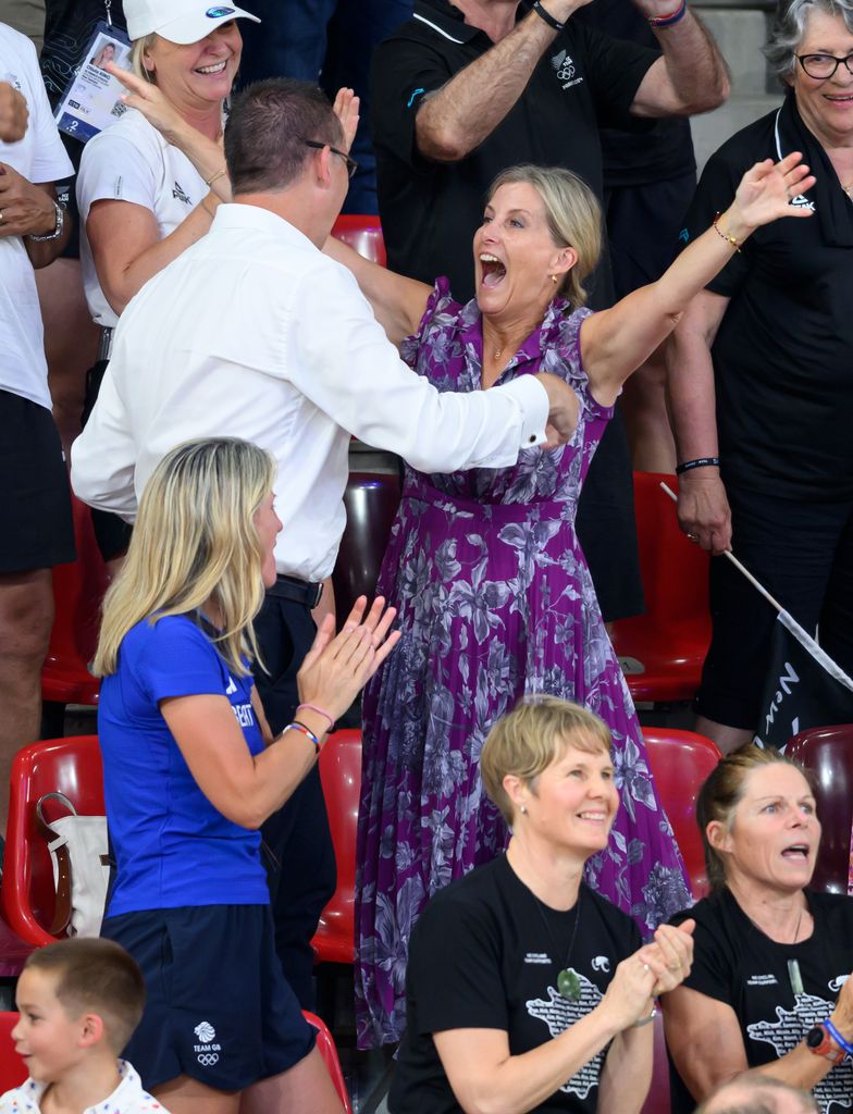 Sophie, Duchess of Edinburgh celebrates after Team GB claim gold at the olympics