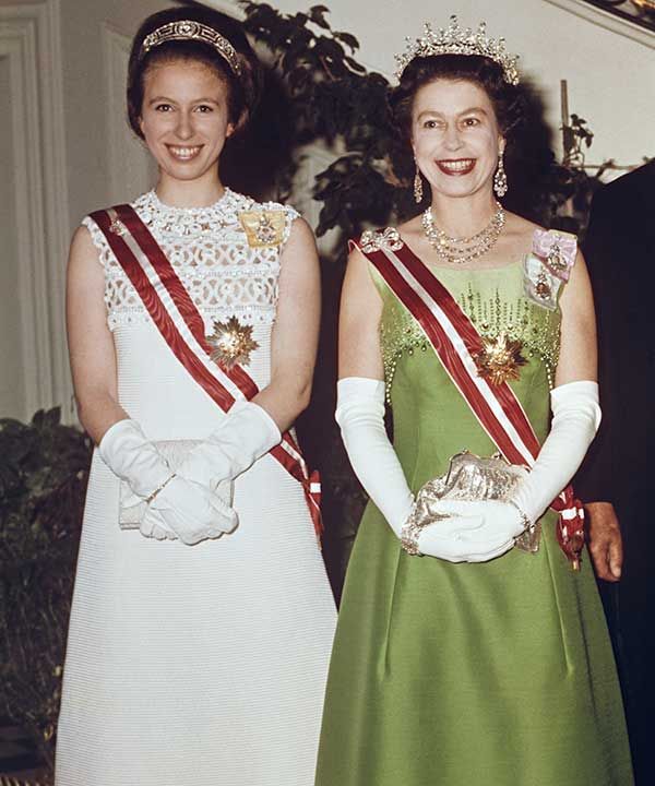 Princess Anne and Queen Elizabeth II wearing tiaras in Austria in 1969