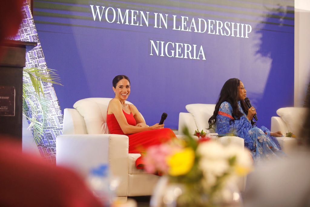 Meghan, Duchess of Sussex speaks at a Women in Leadership event co-hosted with Ngozi Okonjo-Iweala on May 11, 2024 in Abuja, Nigeria. (Photo by Andrew Esiebo/Getty Images for The Archewell Foundation)