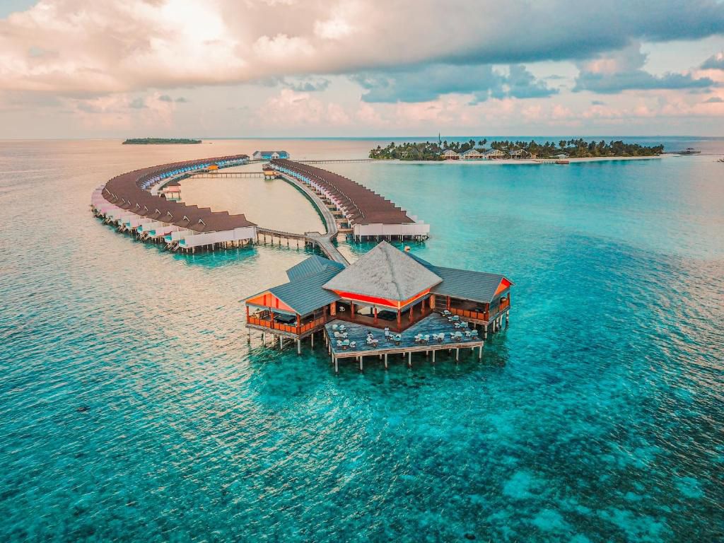 Beru bar drone shot at The Standard, Maldives