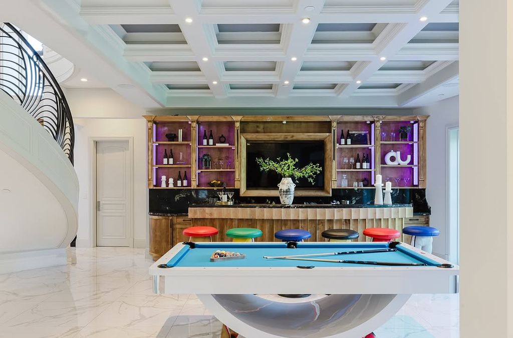 a pool and bar area