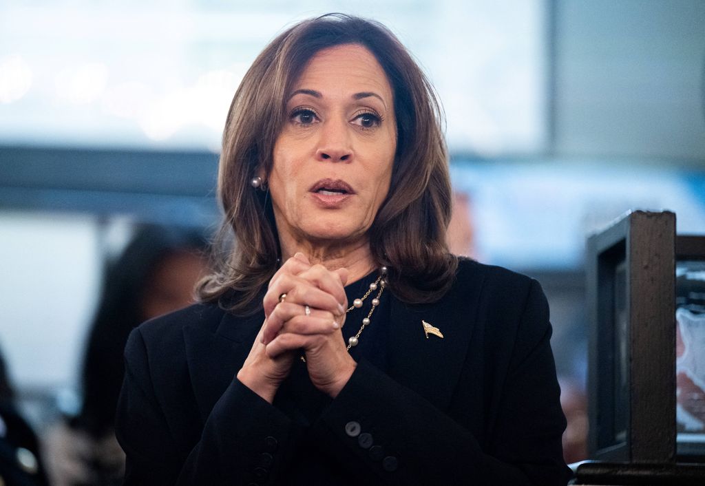 US Vice President and Democratic presidential candidate Kamala Harris campaigns at Freddy & Tony's Restaurant