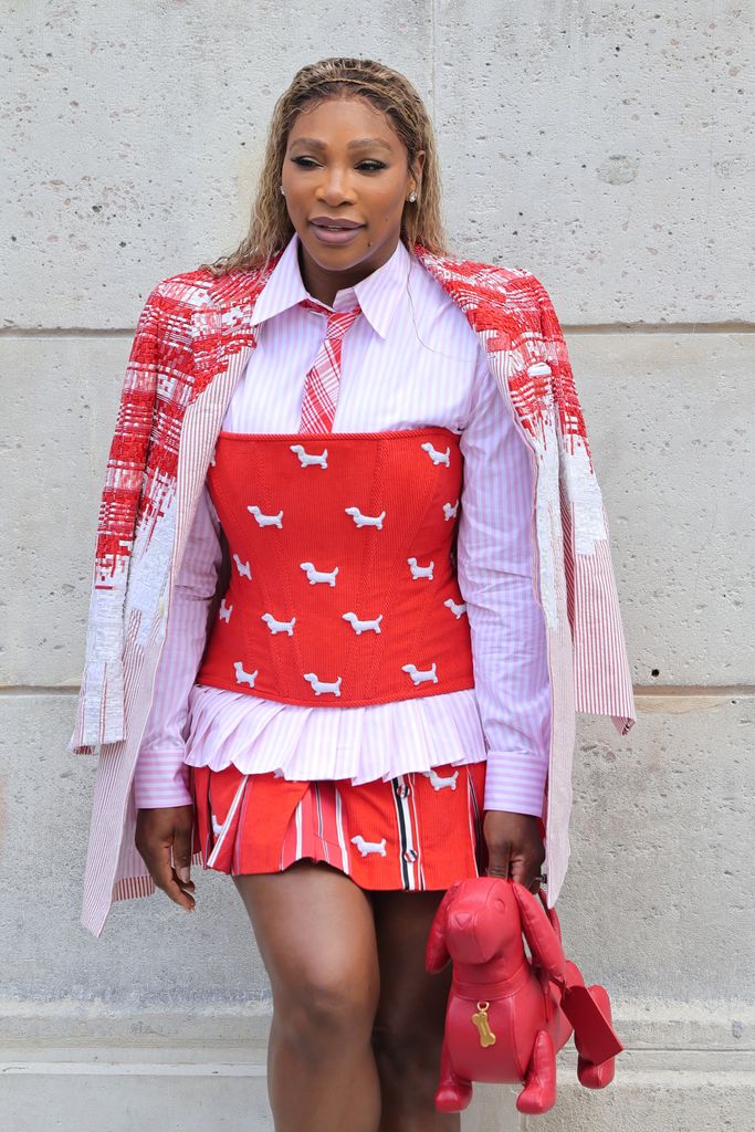 Serena williams in wore a layered corset and blazer look