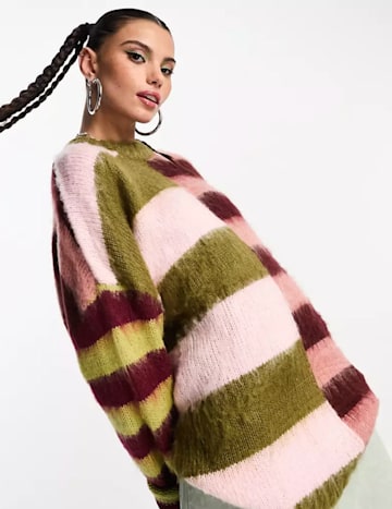 The Ragged Priest brushed mix stripe jumper