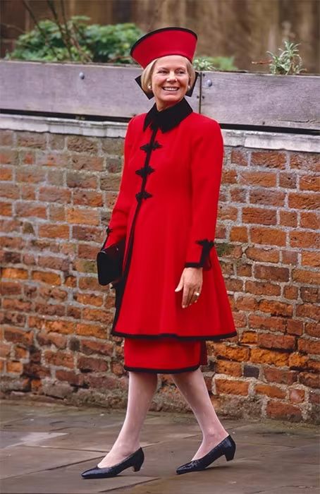 Duchess of Kent wearing a red on Christmas Day in Windsor in 1987
