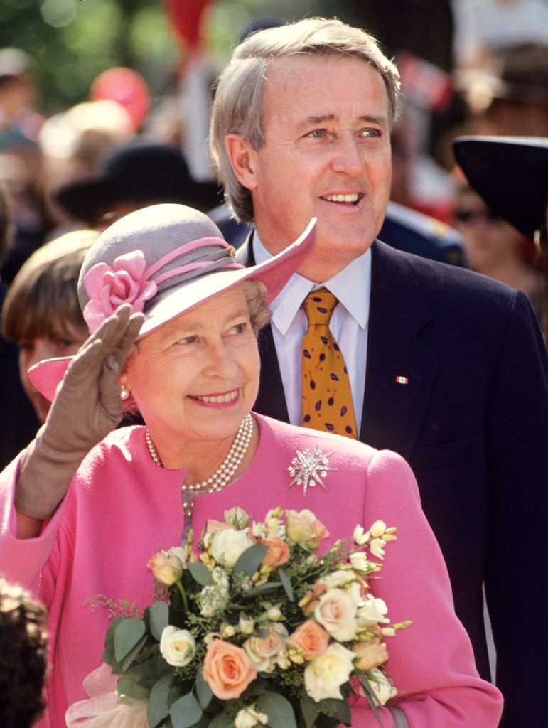 Canadian Prime Minister Brian Mulroney and Queen Elizabeth II during a visit to Canada. 