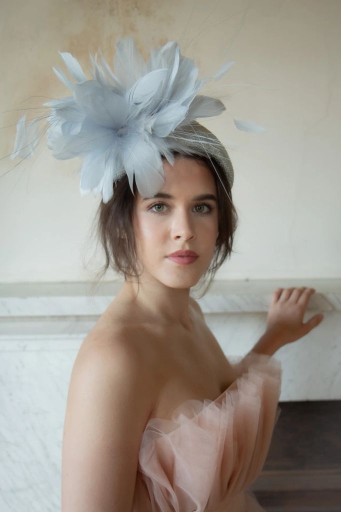 Baby Blue Large Bandeau Headpiece with Feather Detail