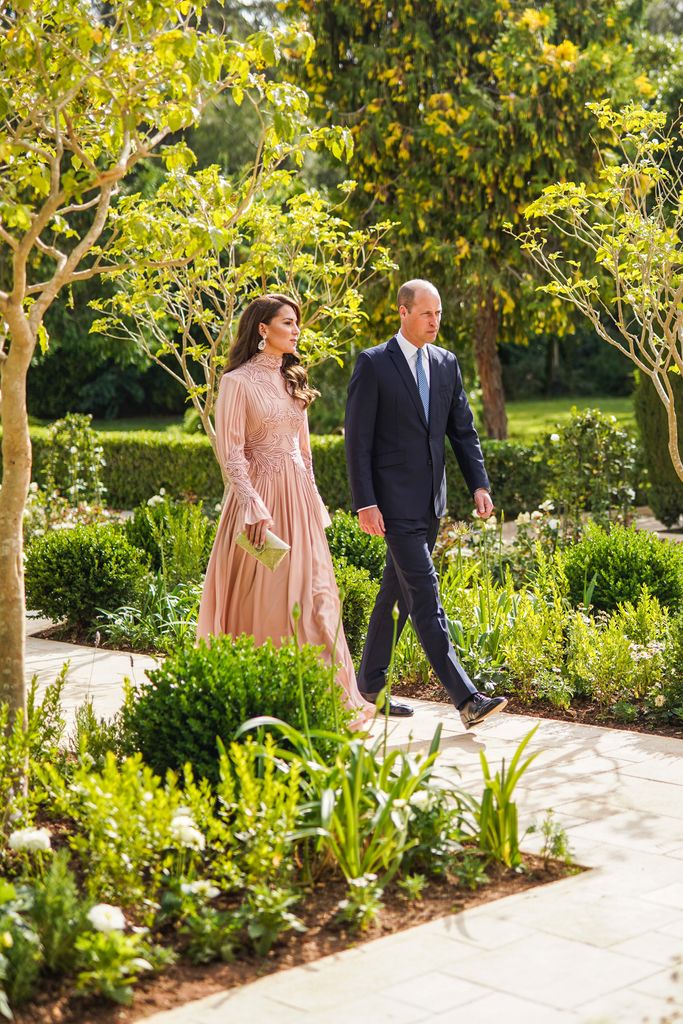 Kate Middleton in an Elie Saab pink dress alongside Prince William