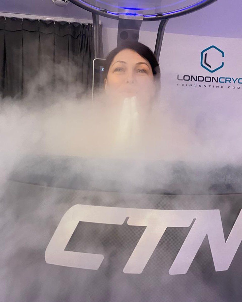 Emma Willis in a cryotherapy chamber