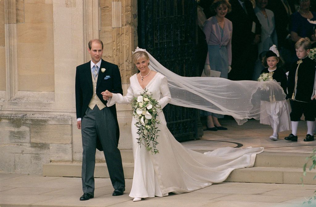 Sophie and edward leave church on wedding day