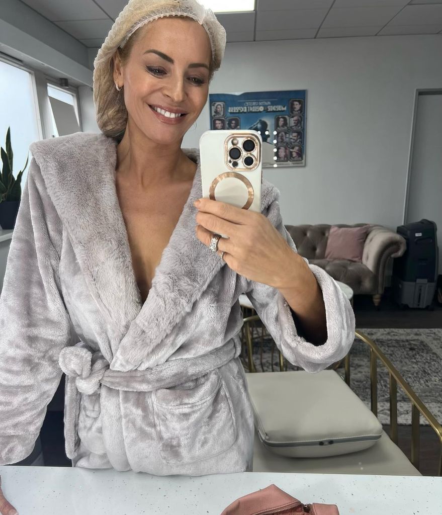 Tess Daly glowing after her Strictly spray tan in a dress gown