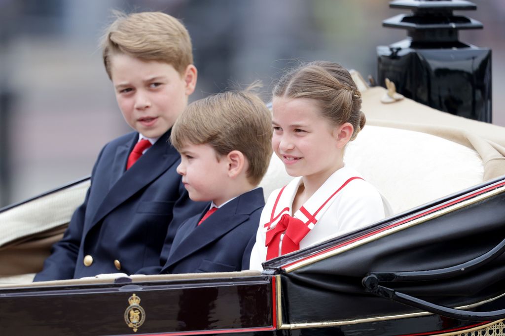 Princes George and Louis with Princess Charlotte at Trooping the Colour