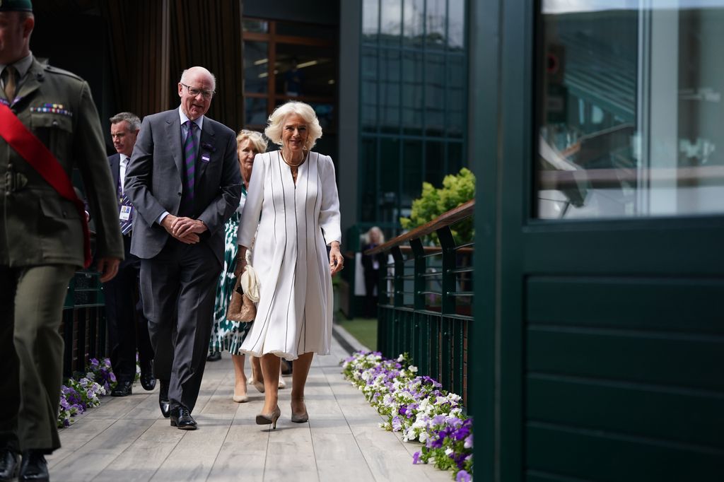 Queen Camilla chatted with AELTC chairman, Ian Hewitt as she arrived at Wimbledon