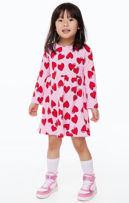 kids valentines clothes heart print dress