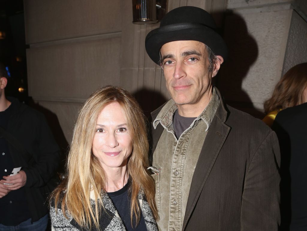 Holly Hunter and partner Gordon MacDonald pose at the opening night for "Sunday in The Park With George" on Broadway at The Hudson Theater on February 22, 2017 in New York City