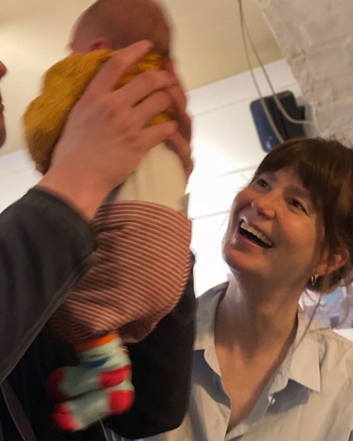 Natasha Raskin Sharp with her baby girl, Jean