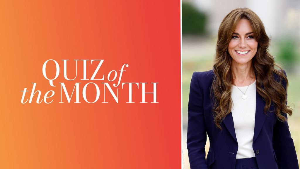 Quiz of the month logo in white on orange background