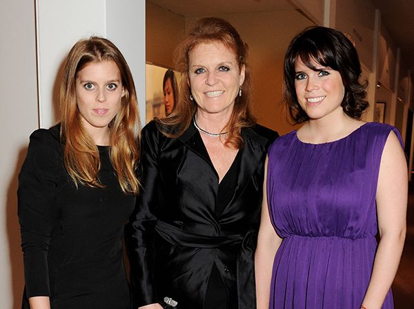 Sarah Ferguson stands close with both of her daughters Princess Beatrice and Princess Eugenie