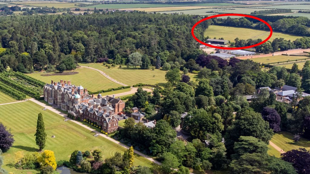 Aerial view of field where King Charles III wants to build a huge solar farm in Norfolk to generate electricity for his Royal Sandringham estate.