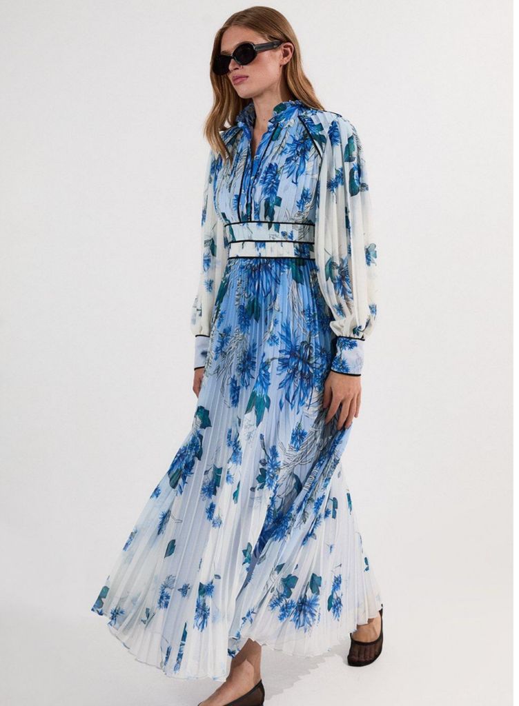 Karen Millen Scattered Floral Print Pleated Maxi Dress