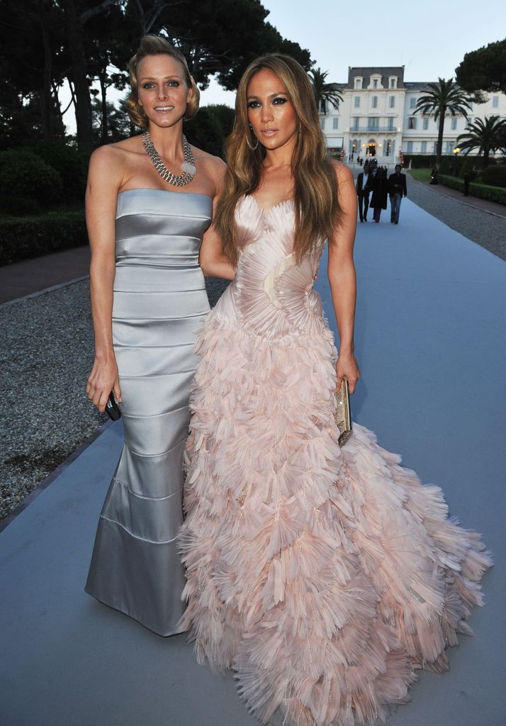 Charlene Wittstock and Jennifer Lopez in strapless gowns at the Hotel du Cap