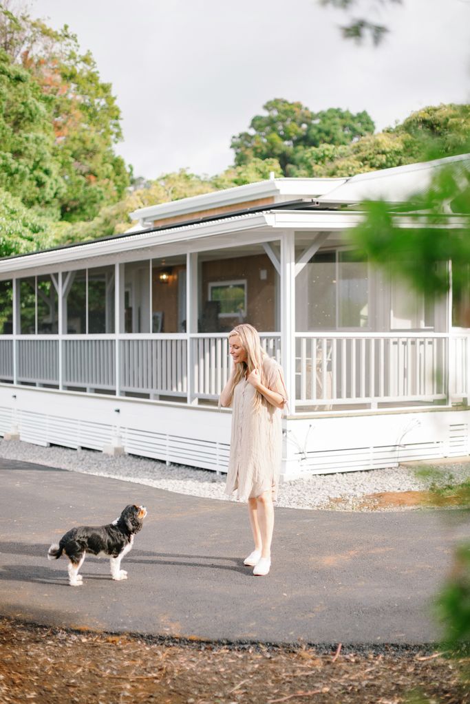 Crystal Hefner outside her tiny home in Hawaii