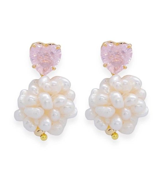 Valerie Chic - Rose Quartz Hydrangea Pearl Earrings