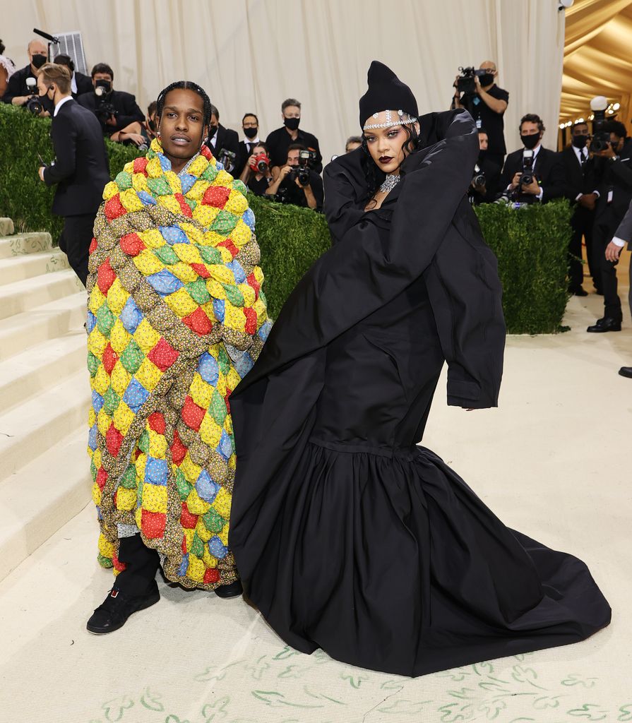 A$AP Rocky and Rihanna attend The 2021 Met Gala Celebrating In America: A Lexicon Of Fashion at Metropolitan Museum of Art on September 13, 2021 in New York City